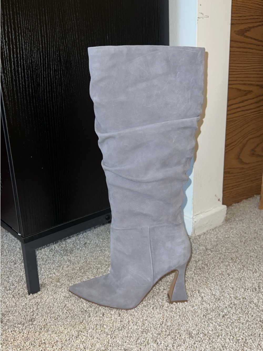 Vince Camuto Women's Grey Suede Knee-High Slouch Boot with Pointed Toe